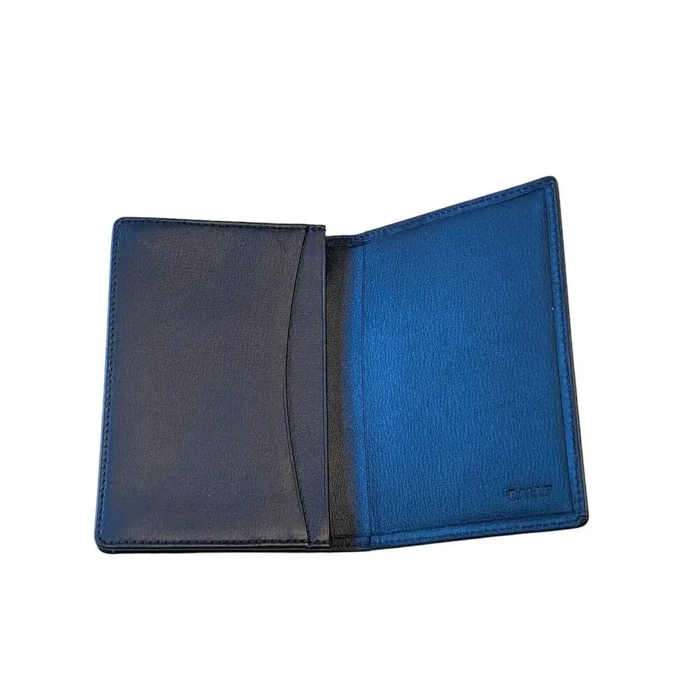 Bally Leather Slim Bifold Wallet‎ Black Men Card Slots Embossed Classic NWOT